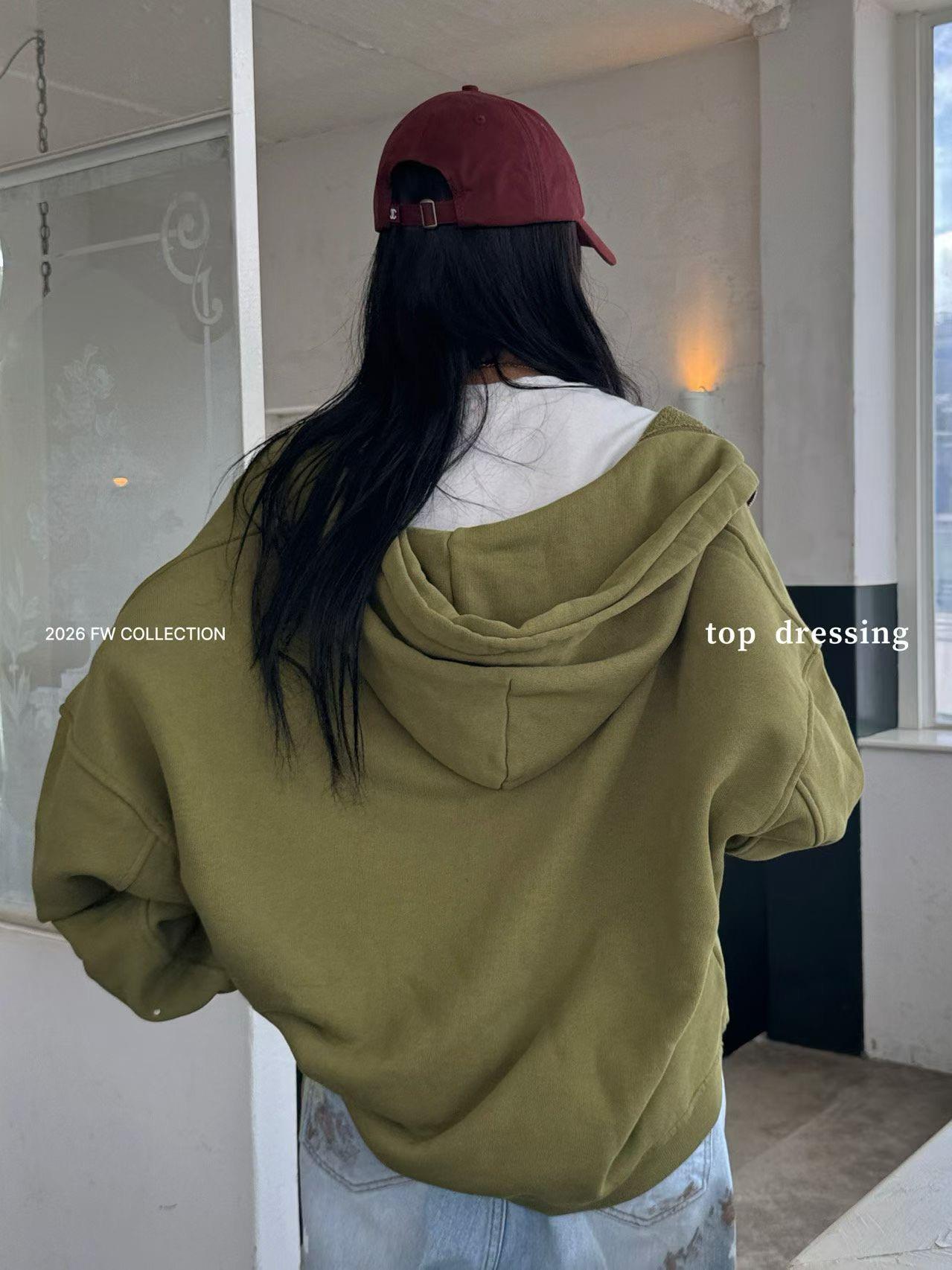落肩毛巾布連帽外套